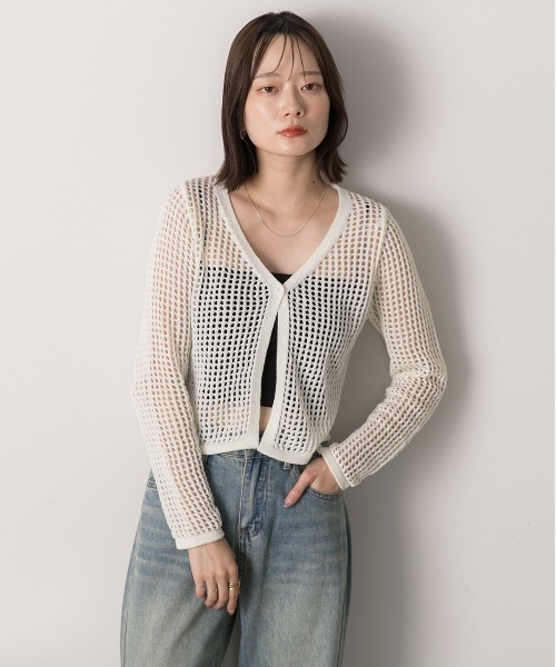 ad thie(アドティエ)の「透かし編み ショートカーディガン(カーディガン/ボレロ・レディース・モカ/ブラック/オフホワイト・FREE)」の10枚目の写真