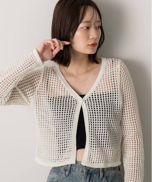 ad thie(アドティエ)の「透かし編み ショートカーディガン(カーディガン/ボレロ・レディース・モカ/ブラック/オフホワイト・FREE)」の11枚目の写真