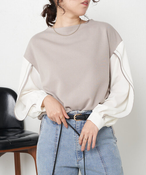 Jena espace merveilleux(ジェナ エスパスメルヴェイユ)の「ラインスリーブカットソー(Tシャツ/カットソー・レディース・ブラック/グレー/オフホワイト・FREE)」の3枚目の写真
