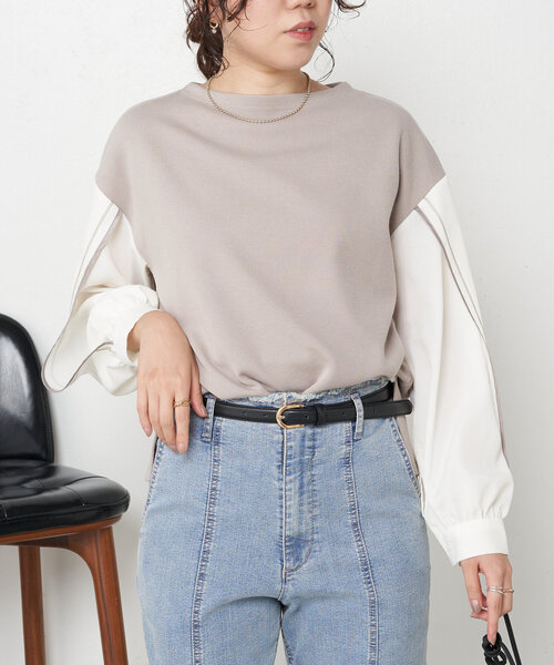 Jena espace merveilleux(ジェナ エスパスメルヴェイユ)の「ラインスリーブカットソー(Tシャツ/カットソー・レディース・ブラック/グレー/オフホワイト・FREE)」の5枚目の写真