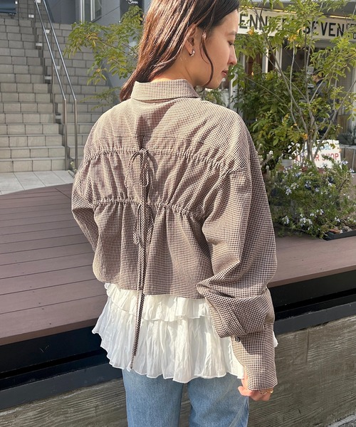 Kastane(カスタネ)の「【4色展開】クロップドチェックシャツ(シャツ/ブラウス・レディース・ブラウン/ブルー/アイボリー/ピンク/イエロー・FREE)」の8枚目の写真