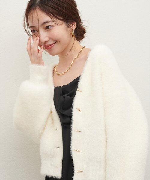 natural couture（ナチュラルクチュール）の「バー釦シャギーカーデ（カーディガン/ボレロ・レディース・ミント/モカ/パープル/チャコールグレー/オフホワイト・FREE）」の6枚目の写真