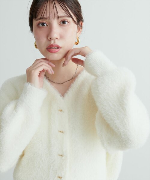 natural couture（ナチュラルクチュール）の「バー釦シャギーカーデ（カーディガン/ボレロ・レディース・ミント/モカ/パープル/チャコールグレー/オフホワイト・FREE）」の12枚目の写真