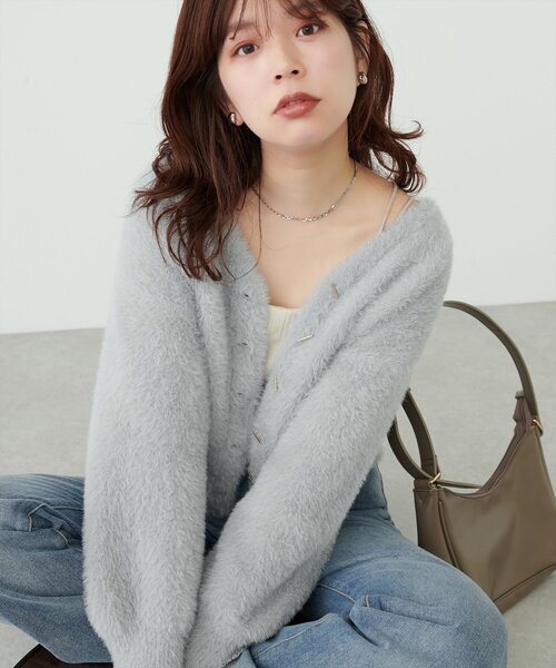 natural couture（ナチュラルクチュール）の「バー釦シャギーカーデ（カーディガン/ボレロ・レディース・ミント/モカ/パープル/チャコールグレー/オフホワイト・FREE）」の19枚目の写真