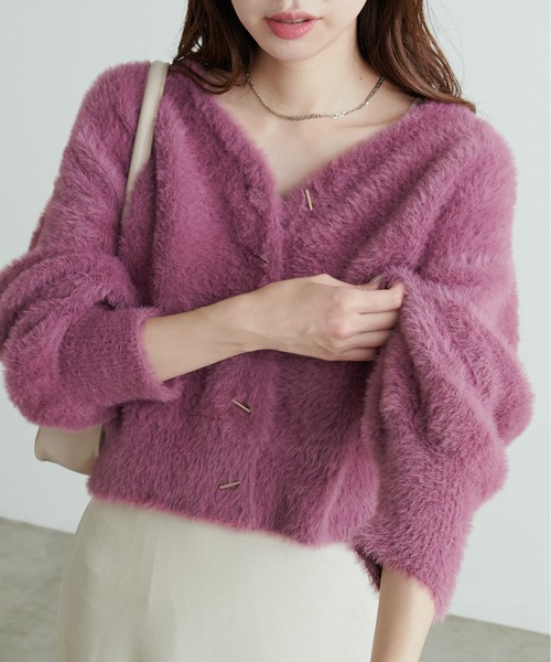 natural couture（ナチュラルクチュール）の「バー釦シャギーカーデ（カーディガン/ボレロ・レディース・ミント/モカ/パープル/チャコールグレー/オフホワイト・FREE）」の5枚目の写真