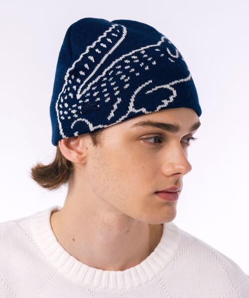 【LACOSTE】 ワニロゴジャカード・ショートビーニー セール】ワニロゴジャカードショートビーニー / ニットキャップ