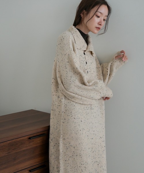 Bab(バブ)の「【低身長向けサイズあり】ネップストレートラインニットワンピース(ワンピース・レディース・ベージュ/ブラック/オフホワイト・M/S)」の14枚目の写真