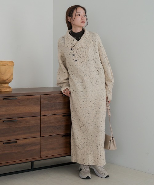 Bab(バブ)の「【低身長向けサイズあり】ネップストレートラインニットワンピース(ワンピース・レディース・ベージュ/ブラック/オフホワイト・M/S)」の15枚目の写真