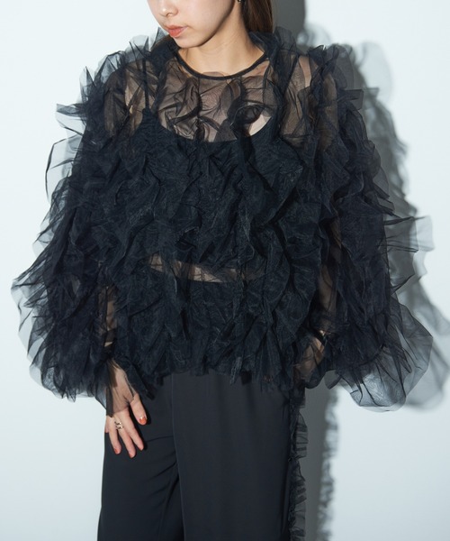 MAISON BREEZE reveur（メゾンブリーズレヴール）の「【MAISON BREEZE reveur】チュールフリルトップス trc（シャツ/ブラウス・レディース・グレー/アイボリー/ブラック・FREE）」の13枚目の写真