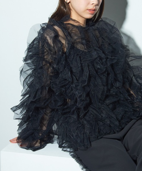 MAISON BREEZE reveur（メゾンブリーズレヴール）の「【MAISON BREEZE reveur】チュールフリルトップス trc（シャツ/ブラウス・レディース・グレー/アイボリー/ブラック・FREE）」の12枚目の写真