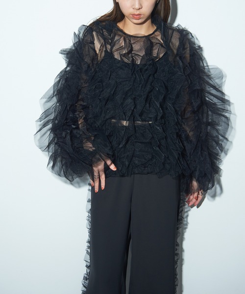 MAISON BREEZE reveur（メゾンブリーズレヴール）の「【MAISON BREEZE reveur】チュールフリルトップス trc（シャツ/ブラウス・レディース・グレー/アイボリー/ブラック・FREE）」の11枚目の写真