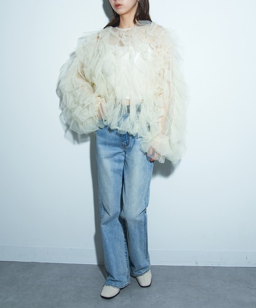 MAISON BREEZE reveur（メゾンブリーズレヴール）の「【MAISON BREEZE reveur】チュールフリルトップス trc（シャツ/ブラウス・レディース・グレー/アイボリー/ブラック・FREE）」の8枚目の写真