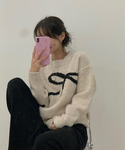 sorule（ソルレ）の「リボンモチーフニット（ニット/セーター・レディース・アイボリー/グレー・FREE）」の6枚目の写真