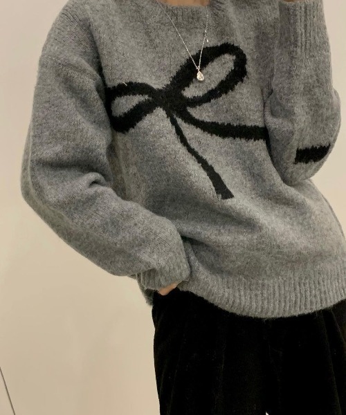 sorule（ソルレ）の「リボンモチーフニット（ニット/セーター・レディース・アイボリー/グレー・FREE）」の4枚目の写真