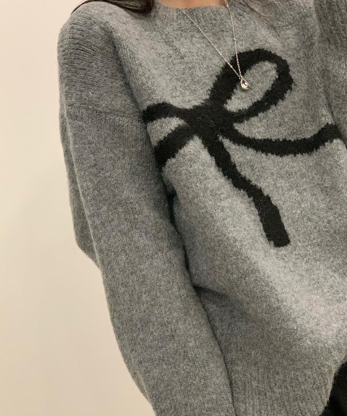 sorule（ソルレ）の「リボンモチーフニット（ニット/セーター・レディース・アイボリー/グレー・FREE）」の5枚目の写真