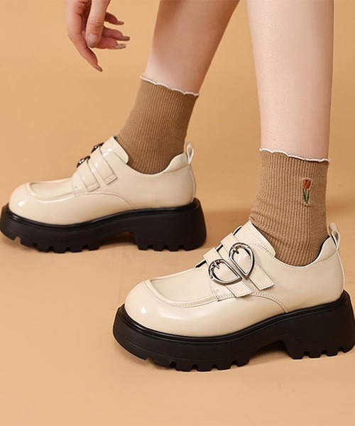 セール】レザー調 クラシック 厚底 スクエア ローファー（ローファー