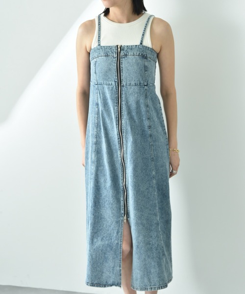 INTERPLANET（インタープラネット）の「デニムＺＩＰキャミワンピース（ジャンパースカート・レディース・ブラック/サックスブルー・FREE）」の11枚目の写真