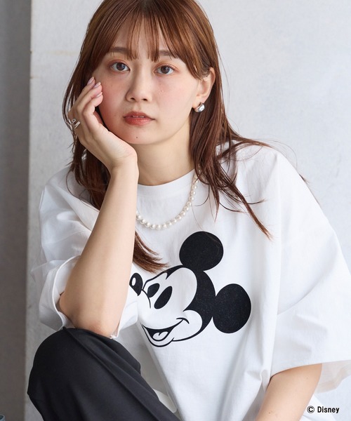 LAVEANGE（ラビアンジェ）の「ミッキー/フロッキープリントTシャツ（Tシャツ/カットソー・レディース・スミクロ/オフホワイト・4L/3L/LL/M/5L）」の14枚目の写真