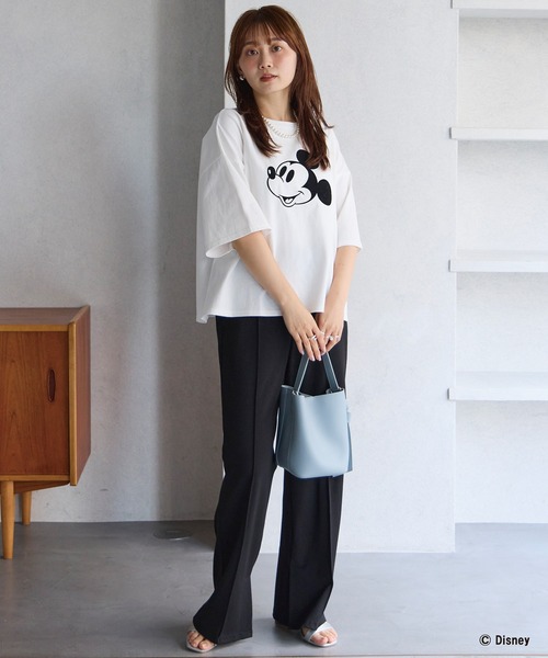 LAVEANGE（ラビアンジェ）の「ミッキー/フロッキープリントTシャツ（Tシャツ/カットソー・レディース・スミクロ/オフホワイト・4L/3L/LL/M/5L）」の18枚目の写真