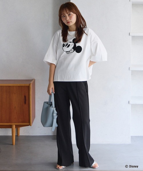 LAVEANGE（ラビアンジェ）の「ミッキー/フロッキープリントTシャツ（Tシャツ/カットソー・レディース・スミクロ/オフホワイト・4L/3L/LL/M/5L）」の19枚目の写真