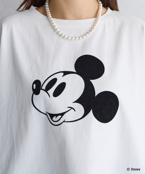 LAVEANGE（ラビアンジェ）の「ミッキー/フロッキープリントTシャツ（Tシャツ/カットソー・レディース・スミクロ/オフホワイト・4L/3L/LL/M/5L）」の22枚目の写真