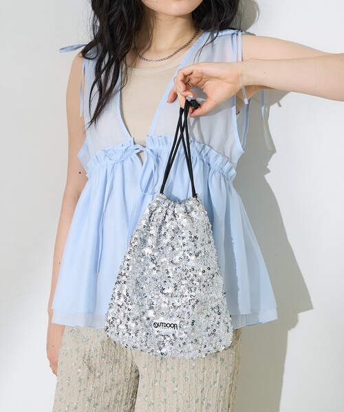 FREAK'S STORE(フリークスストア)の「OUTDOOR PRODUCTS × FREAK'S STORE/アウトドアプロダクツ 別注 2WAY スパンコール巾着バッグ/ショルダーバッグ(ショルダーバッグ・レディース・ブラック/ブルー/シルバー・ONE SIZE)」の1枚目の写真