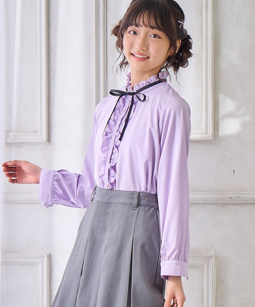 上下セット フロントフリル シャツ 斜めフリル スカート ミニ ★ 学生風 トップス スカート セットアップ ミニスカート プリーツ