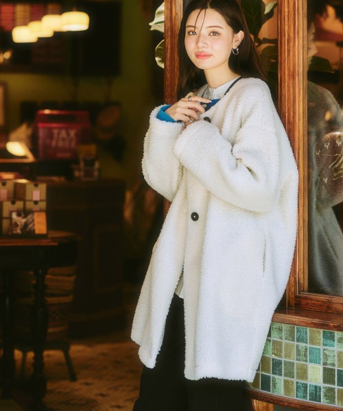 nissen（ニッセン）の「軽量ボアノーカラージャケットコート（ノーカラージャケット・レディース・チャコールグレー/アイボリー/カーキ/ブラック・3L/LL/L/M/S）」の14枚目の写真