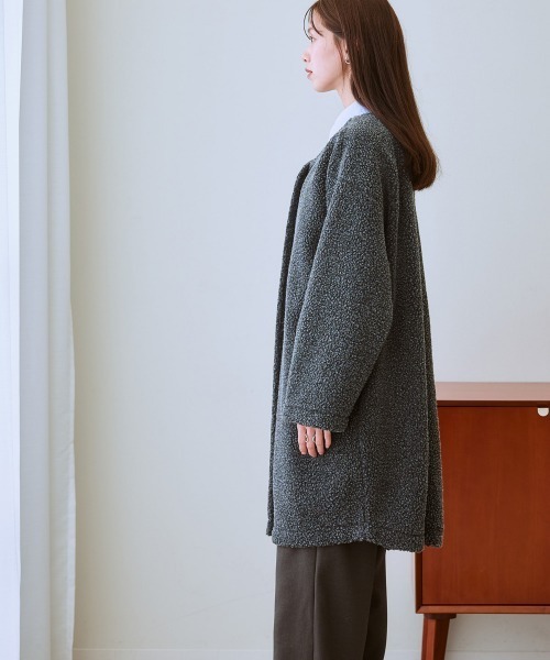 nissen（ニッセン）の「軽量ボアノーカラージャケットコート（ノーカラージャケット・レディース・チャコールグレー/アイボリー/カーキ/ブラック・3L/LL/L/M/S）」の17枚目の写真