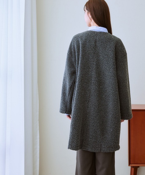 nissen（ニッセン）の「軽量ボアノーカラージャケットコート（ノーカラージャケット・レディース・チャコールグレー/アイボリー/カーキ/ブラック・3L/LL/L/M/S）」の18枚目の写真