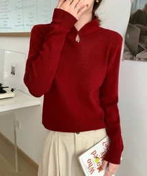ハイネックカットアウトリブニットプルオーバー