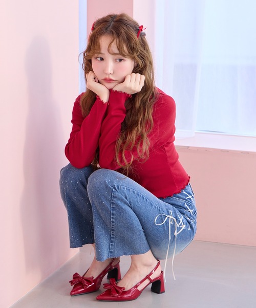 one after another NICE CLAUP(ワンアフターアナザーナイスクラップ)の「サイドレースアップストレッチデニム(デニムパンツ・レディース・ブルー系その他/ブルー/ライトブルー・SMALL/MEDIUM)」の6枚目の写真