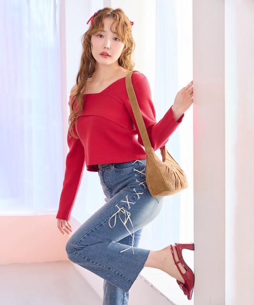 one after another NICE CLAUP(ワンアフターアナザーナイスクラップ)の「サイドレースアップストレッチデニム(デニムパンツ・レディース・ブルー系その他/ブルー/ライトブルー・SMALL/MEDIUM)」の4枚目の写真