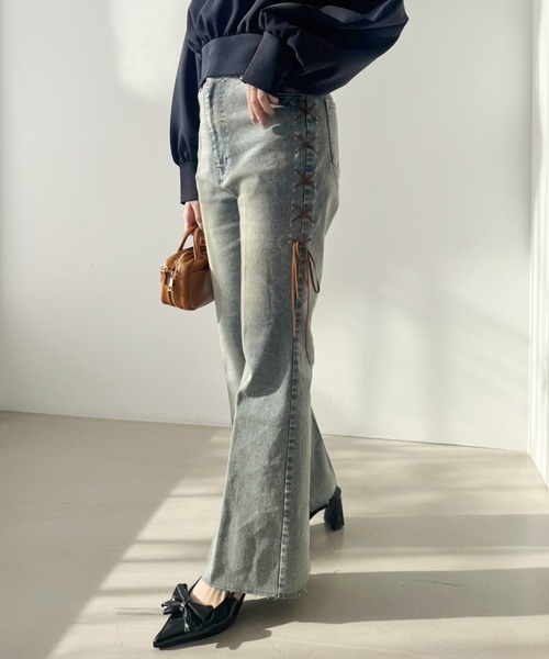 one after another NICE CLAUP(ワンアフターアナザーナイスクラップ)の「サイドレースアップストレッチデニム(デニムパンツ・レディース・ブルー系その他/ブルー/ライトブルー・SMALL/MEDIUM)」の13枚目の写真