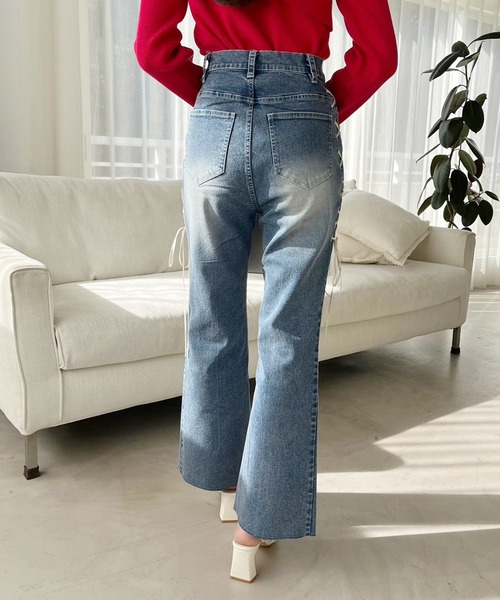 セール】サイドレースアップストレッチデニム（デニムパンツ）｜one