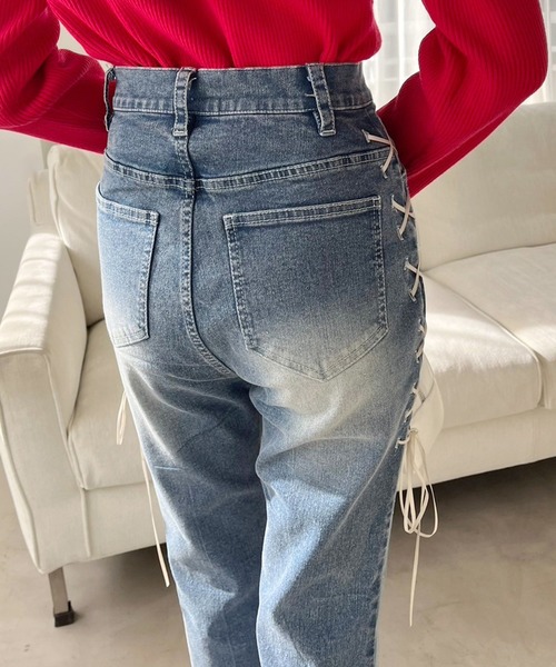 one after another NICE CLAUP(ワンアフターアナザーナイスクラップ)の「サイドレースアップストレッチデニム(デニムパンツ・レディース・ブルー系その他/ブルー/ライトブルー・SMALL/MEDIUM)」の18枚目の写真