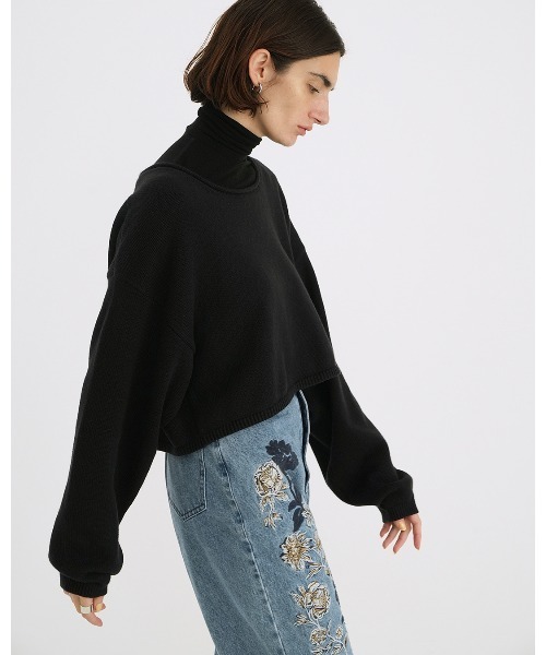 CLANE ROLL NECK SHORT KNIT TOPS