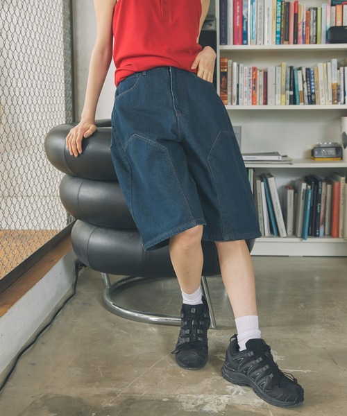 Unblend(アンブレンド)の「【Unblend】ダブルニー デニム ハーフパンツ(デニムパンツ・レディース・ブルー/ブルー系/ブラック・M/S)」の11枚目の写真