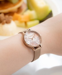 「OLIVIA BURTON/オリビアバートン」シグネチャー -30mm イラストレイテッド /アブストラクトフローラル ローズゴールド メッシュ