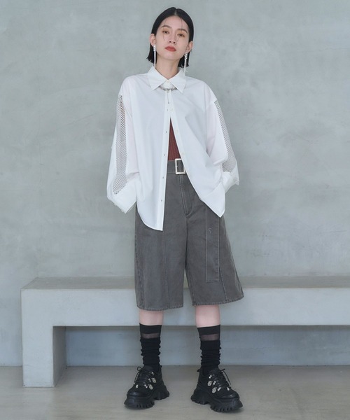 HARE（ハレ）の「メッシュキリカエビッグシャツ(HARE)（シャツ/ブラウス・レディース・ホワイト/ブラック/ブラック系その他・FREE）」の12枚目の写真