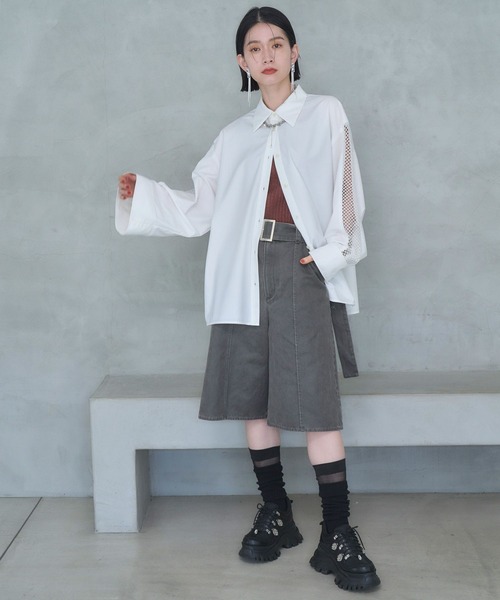 HARE（ハレ）の「メッシュキリカエビッグシャツ(HARE)（シャツ/ブラウス・レディース・ホワイト/ブラック/ブラック系その他・FREE）」の13枚目の写真