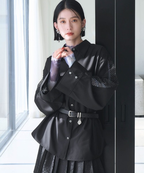 HARE（ハレ）の「メッシュキリカエビッグシャツ(HARE)（シャツ/ブラウス・レディース・ホワイト/ブラック/ブラック系その他・FREE）」の18枚目の写真