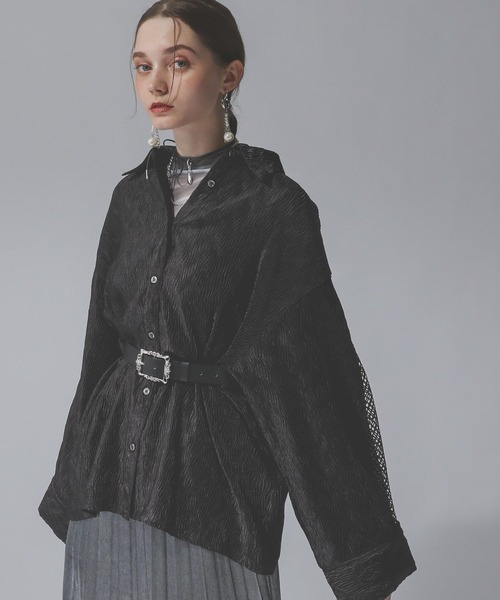 HARE（ハレ）の「メッシュキリカエビッグシャツ(HARE)（シャツ/ブラウス・レディース・ホワイト/ブラック/ブラック系その他・FREE）」の7枚目の写真