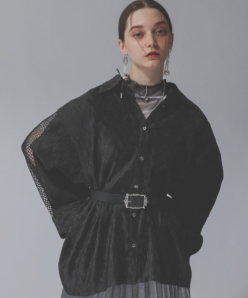 HARE（ハレ）の「メッシュキリカエビッグシャツ(HARE)（シャツ/ブラウス・レディース・ホワイト/ブラック/ブラック系その他・FREE）」の11枚目の写真