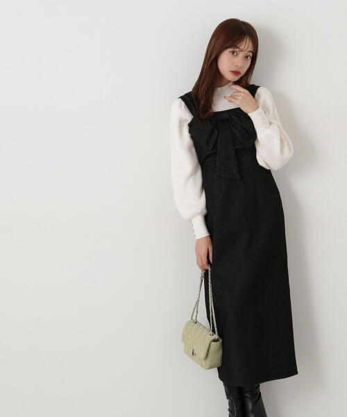 EDIT COLOGNE(エディットコロン)の「《EDIT COLOGNE》リボンデニムジャンスカ(ワンピース・レディース・ブラック/ダークネイビー・MEDIUM/SMALL)」の6枚目の写真