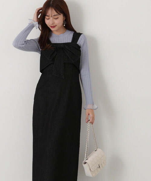 EDIT COLOGNE(エディットコロン)の「《EDIT COLOGNE》リボンデニムジャンスカ(ワンピース・レディース・ブラック/ダークネイビー・MEDIUM/SMALL)」の7枚目の写真