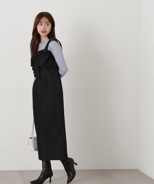 EDIT COLOGNE(エディットコロン)の「《EDIT COLOGNE》リボンデニムジャンスカ(ワンピース・レディース・ブラック/ダークネイビー・MEDIUM/SMALL)」の8枚目の写真