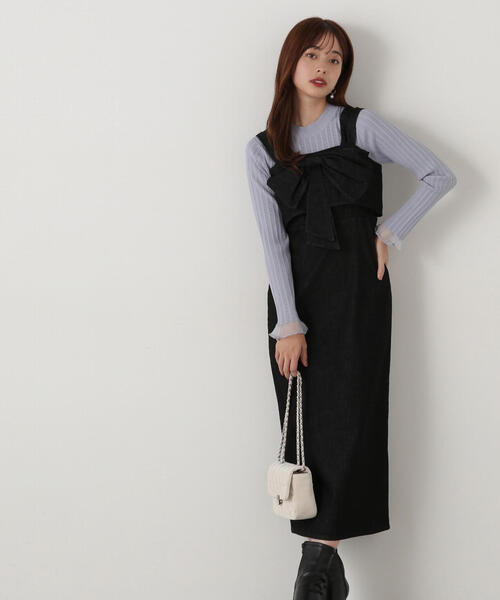 EDIT COLOGNE(エディットコロン)の「《EDIT COLOGNE》リボンデニムジャンスカ(ワンピース・レディース・ブラック/ダークネイビー・MEDIUM/SMALL)」の9枚目の写真