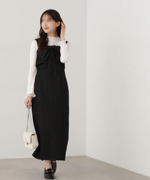 EDIT COLOGNE(エディットコロン)の「《EDIT COLOGNE》リボンデニムジャンスカ(ワンピース・レディース・ブラック/ダークネイビー・MEDIUM/SMALL)」の10枚目の写真