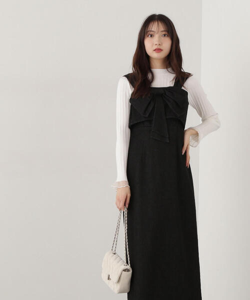 EDIT COLOGNE(エディットコロン)の「《EDIT COLOGNE》リボンデニムジャンスカ(ワンピース・レディース・ブラック/ダークネイビー・MEDIUM/SMALL)」の11枚目の写真